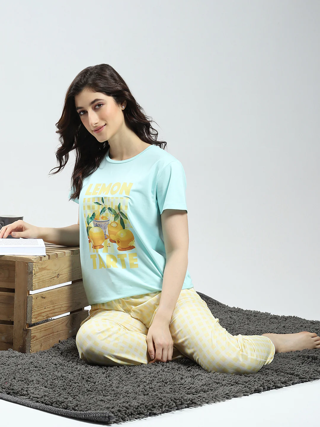 Women Blue Printed Round Neck Half Sleeve Combo 3Pc Set (T-Shirt, Shorts & Lower) - Image 3