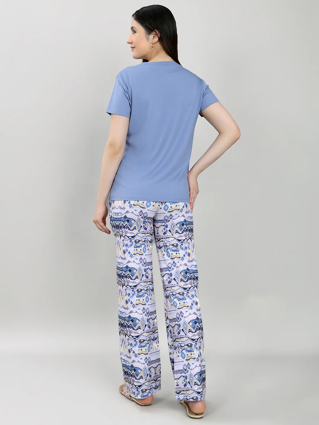 Women Blue Printed Round Neck Half Sleeve Lower Set - Image 5