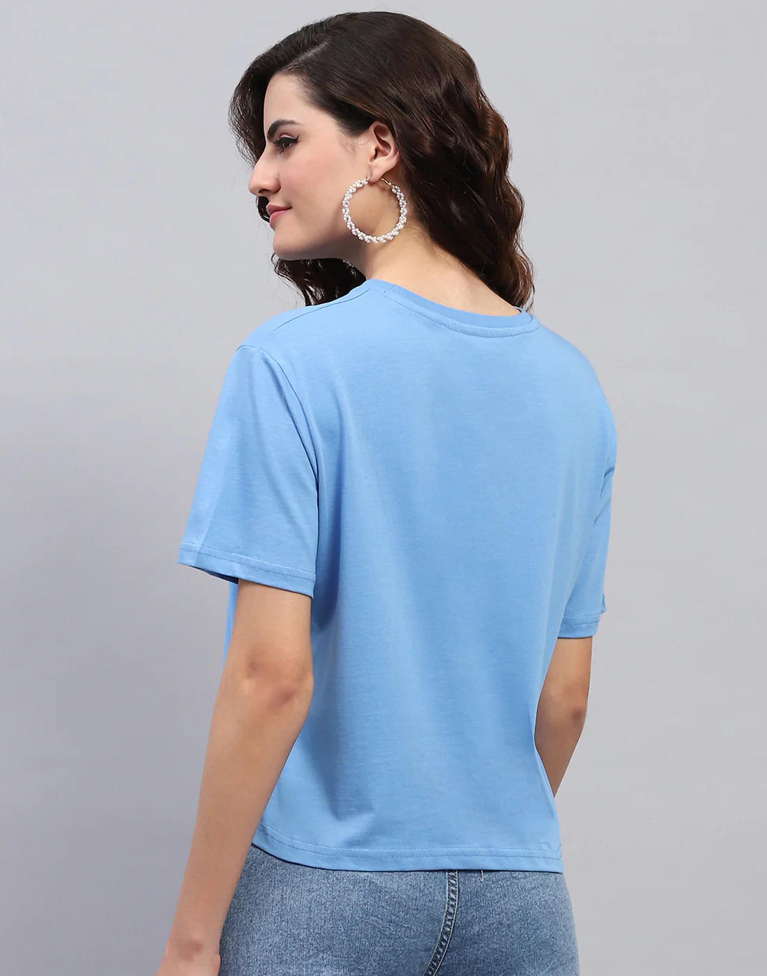 Women Blue Printed Round Neck Half Sleeve Top - Image 5