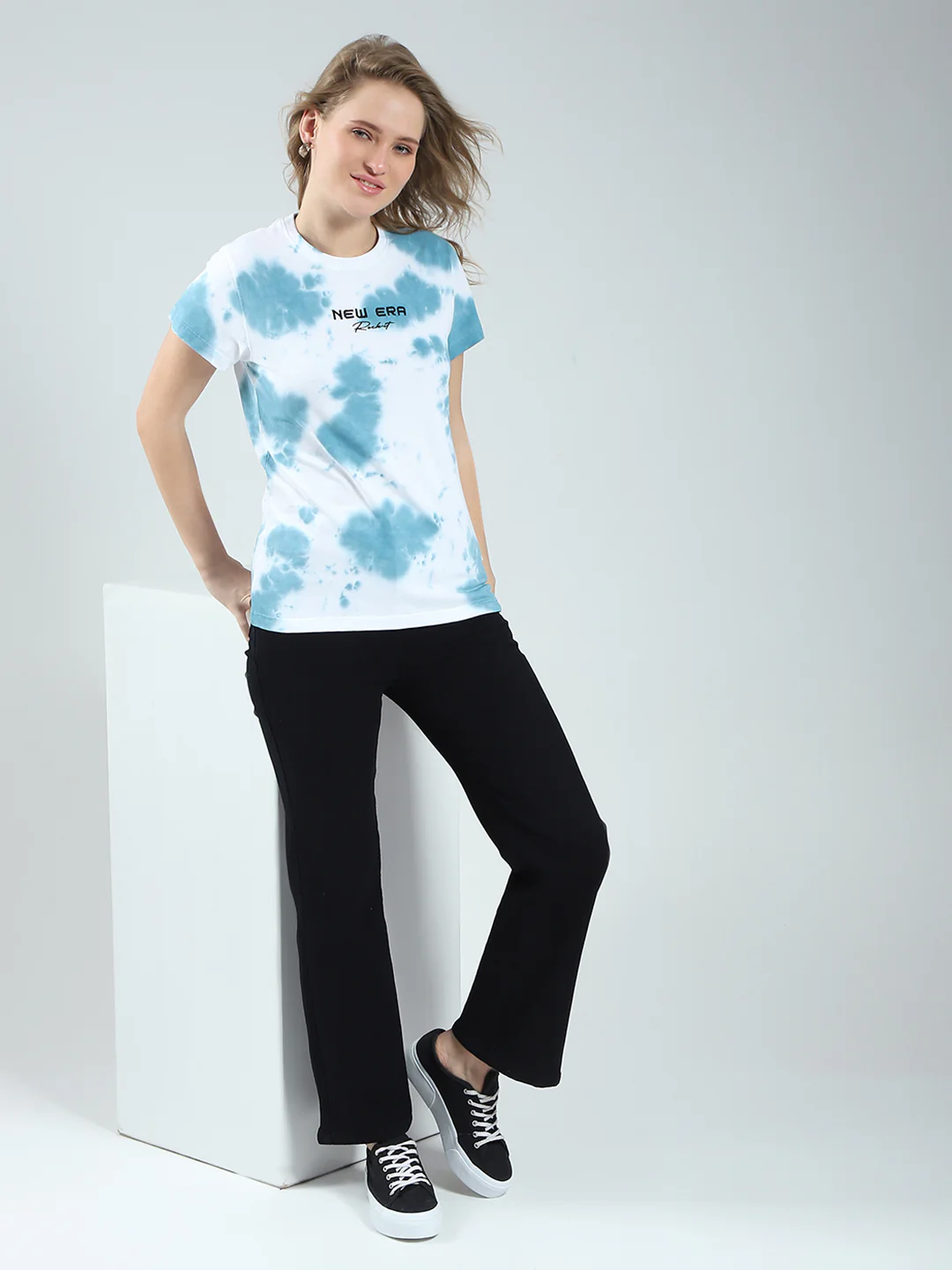 Rock.it Women Blue Printed Round Neck Half Sleeve Top - Image 2