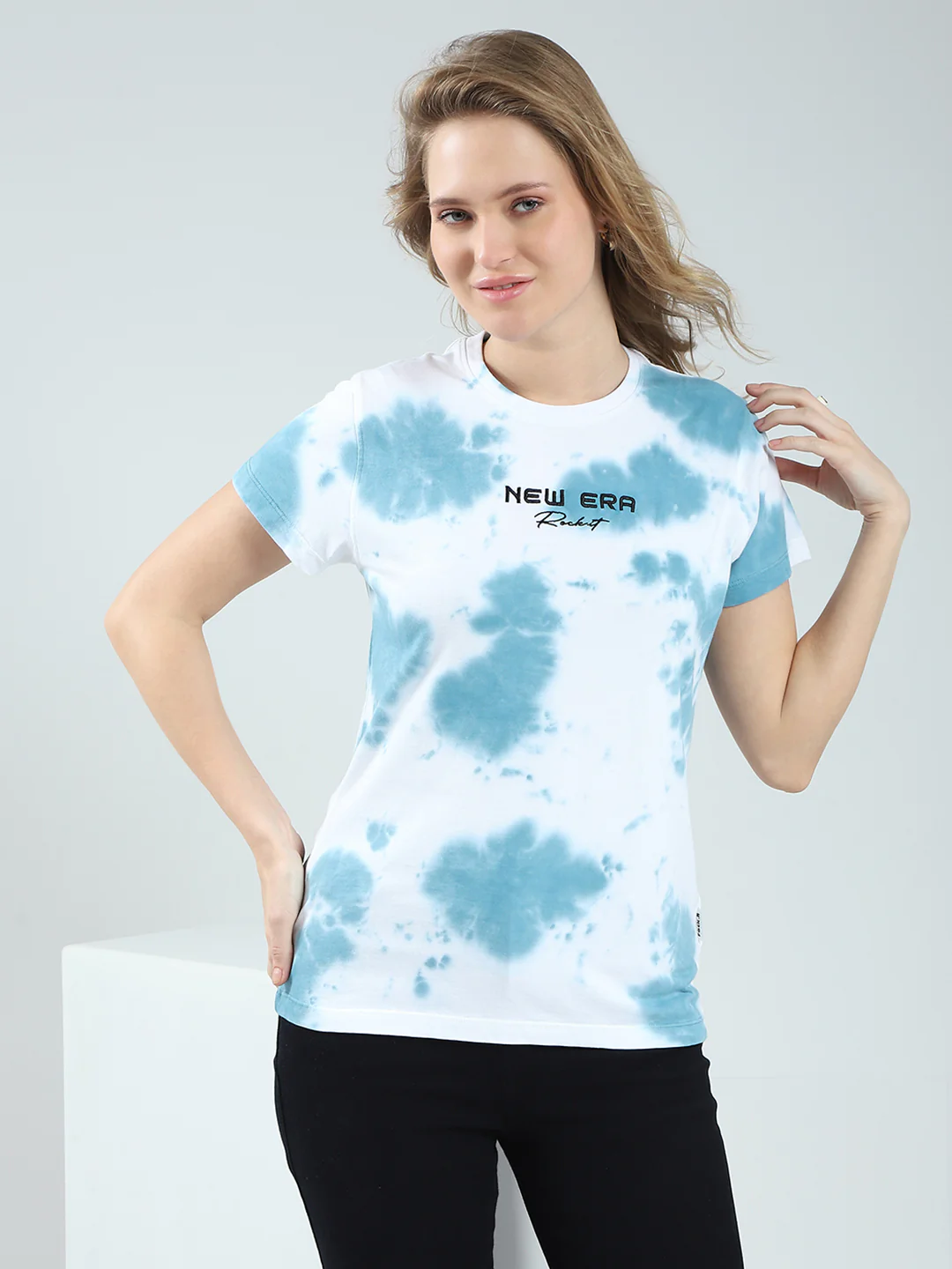 Rock.it Women Blue Printed Round Neck Half Sleeve Top - Image 6