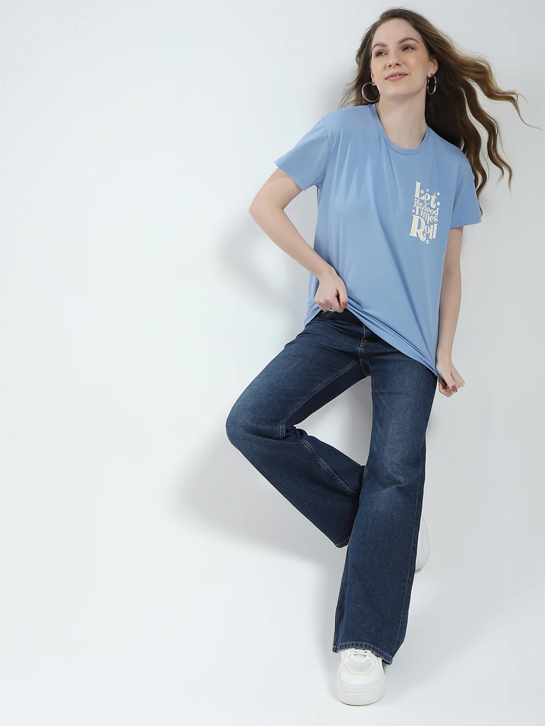 Women Blue Printed Round Neck Half Sleeve Top - Image 2