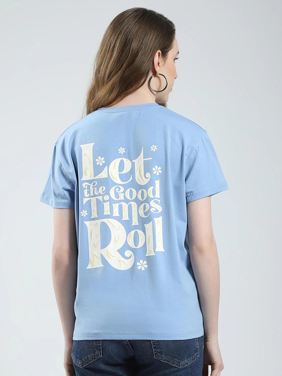 Women Blue Printed Round Neck Half Sleeve Top - Image 5