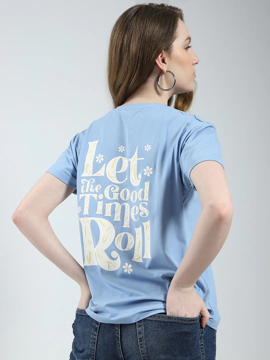 Women Blue Printed Round Neck Half Sleeve Top - Image 6