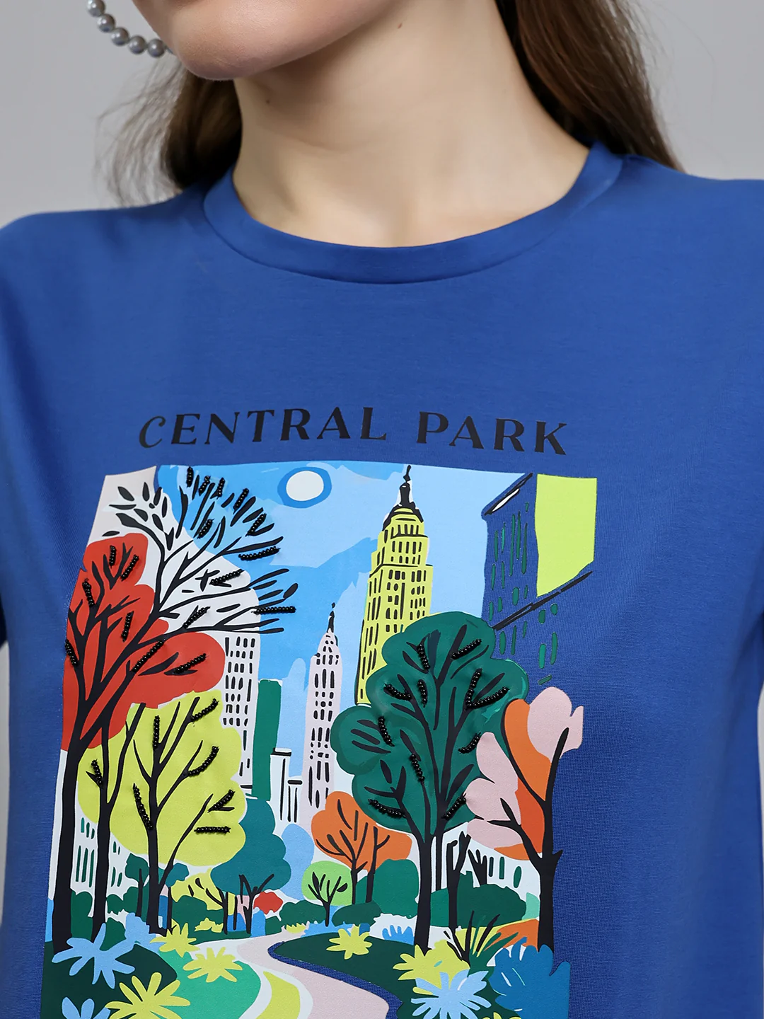 Women Blue Printed Round Neck Half Sleeve Top - Image 5