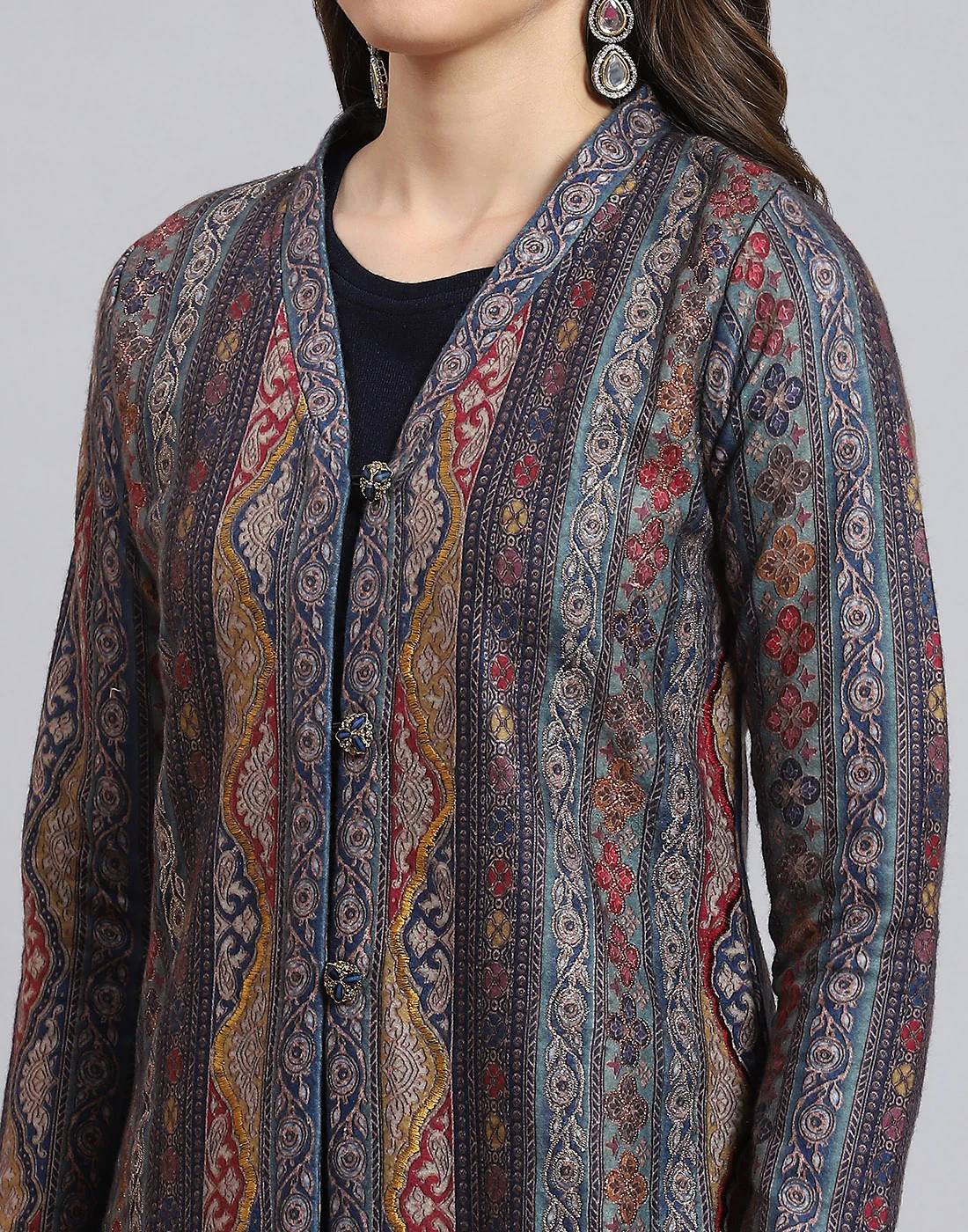 Women Teal Blue Printed V Neck Full Sleeve Kurti + Inner Set - Image 8
