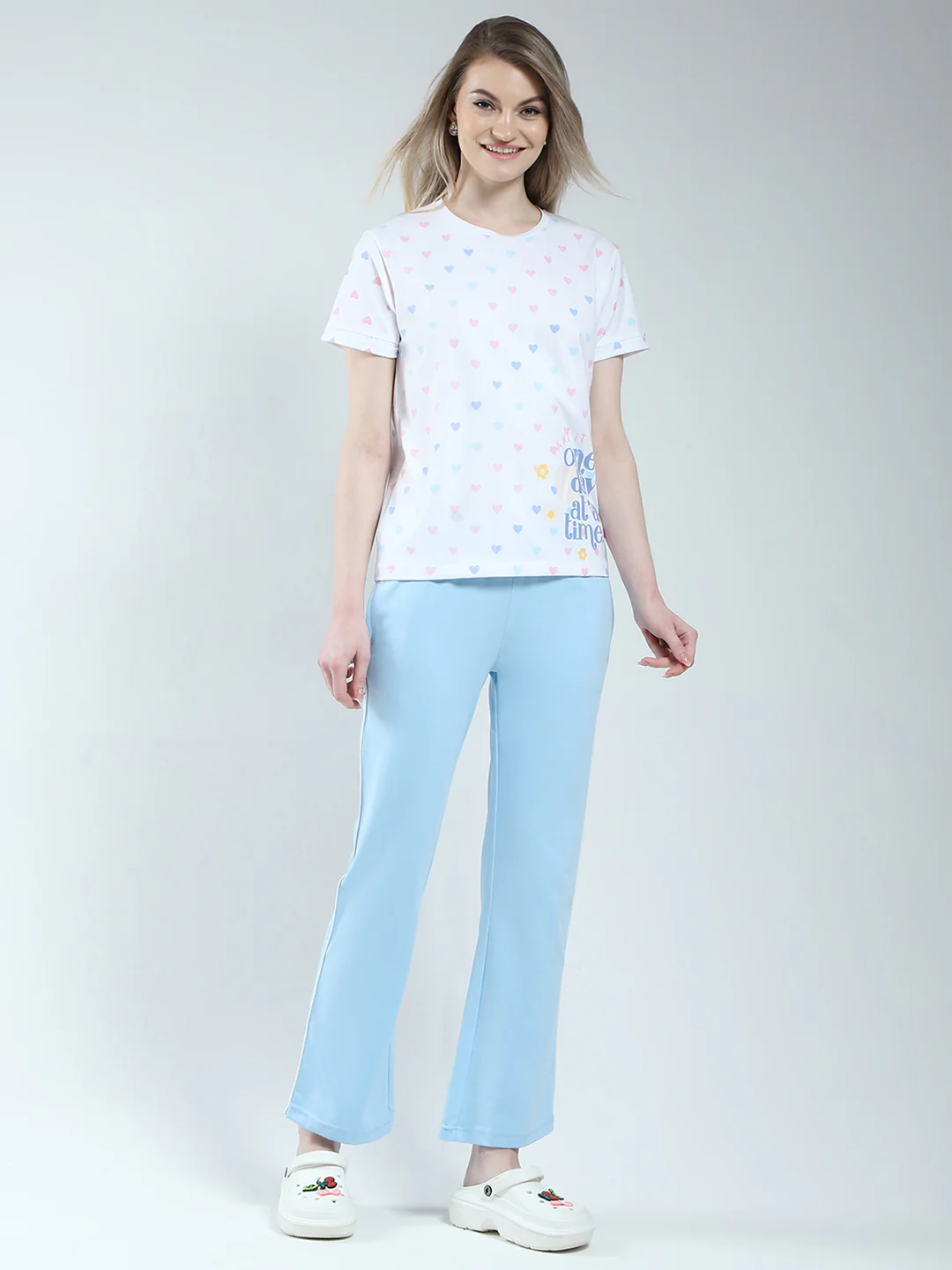 Women Blue Printed Round Neck Half Sleeve Combo Set - Image 3