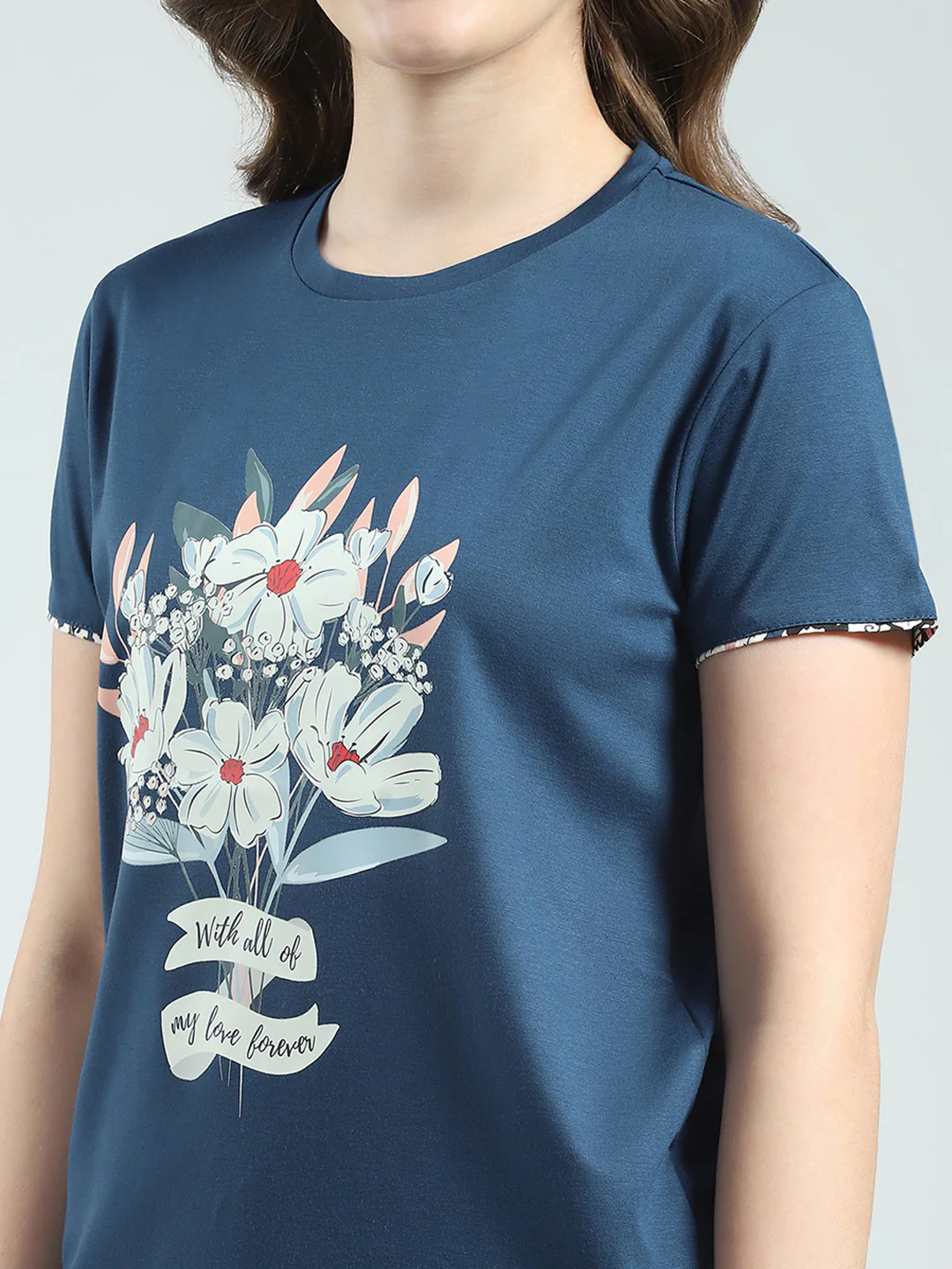 Women Blue Printed Round Neck Half Sleeve Lower Set - Image 8
