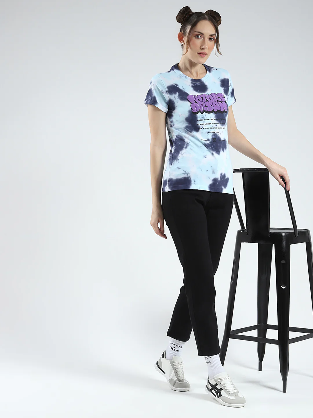 Rock.it Women Blue Printed Round Neck Half Sleeve Top - Image 2