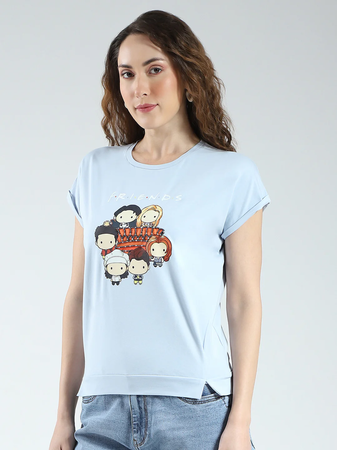 Women Blue Printed Round Neck Half Sleeve Top - Image 3