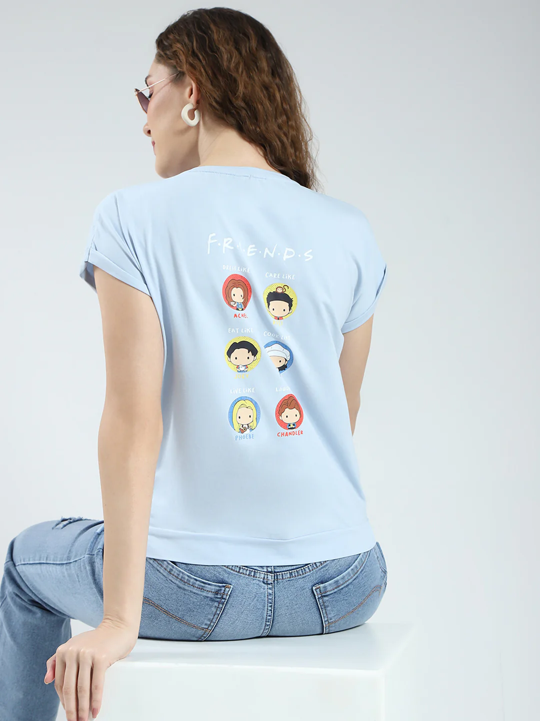 Women Blue Printed Round Neck Half Sleeve Top - Image 6