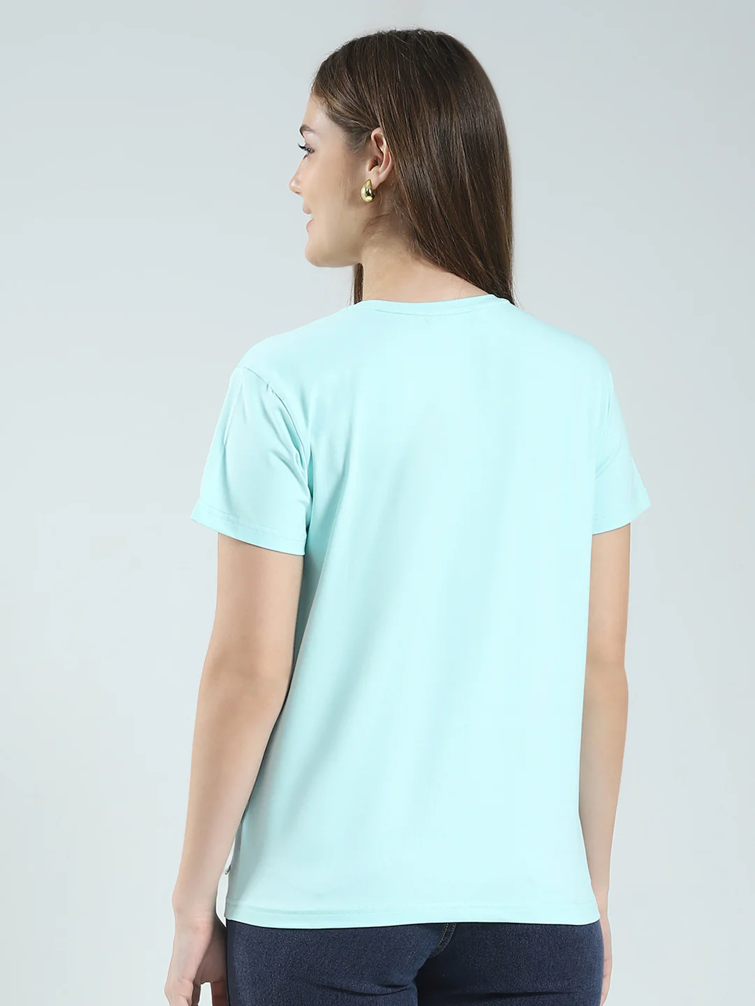 Women Blue Printed Round Neck Half Sleeve Top - Image 5