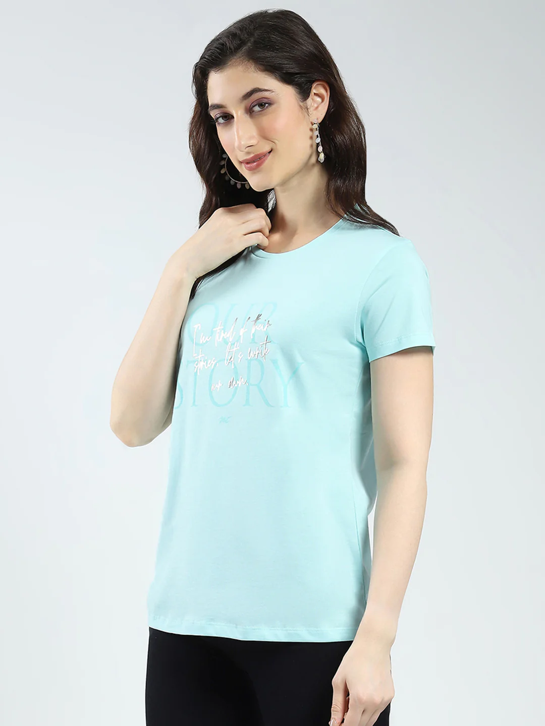 Women Blue & Purple Printed Round Neck Half Sleeve Top 2Pc Set - Image 2