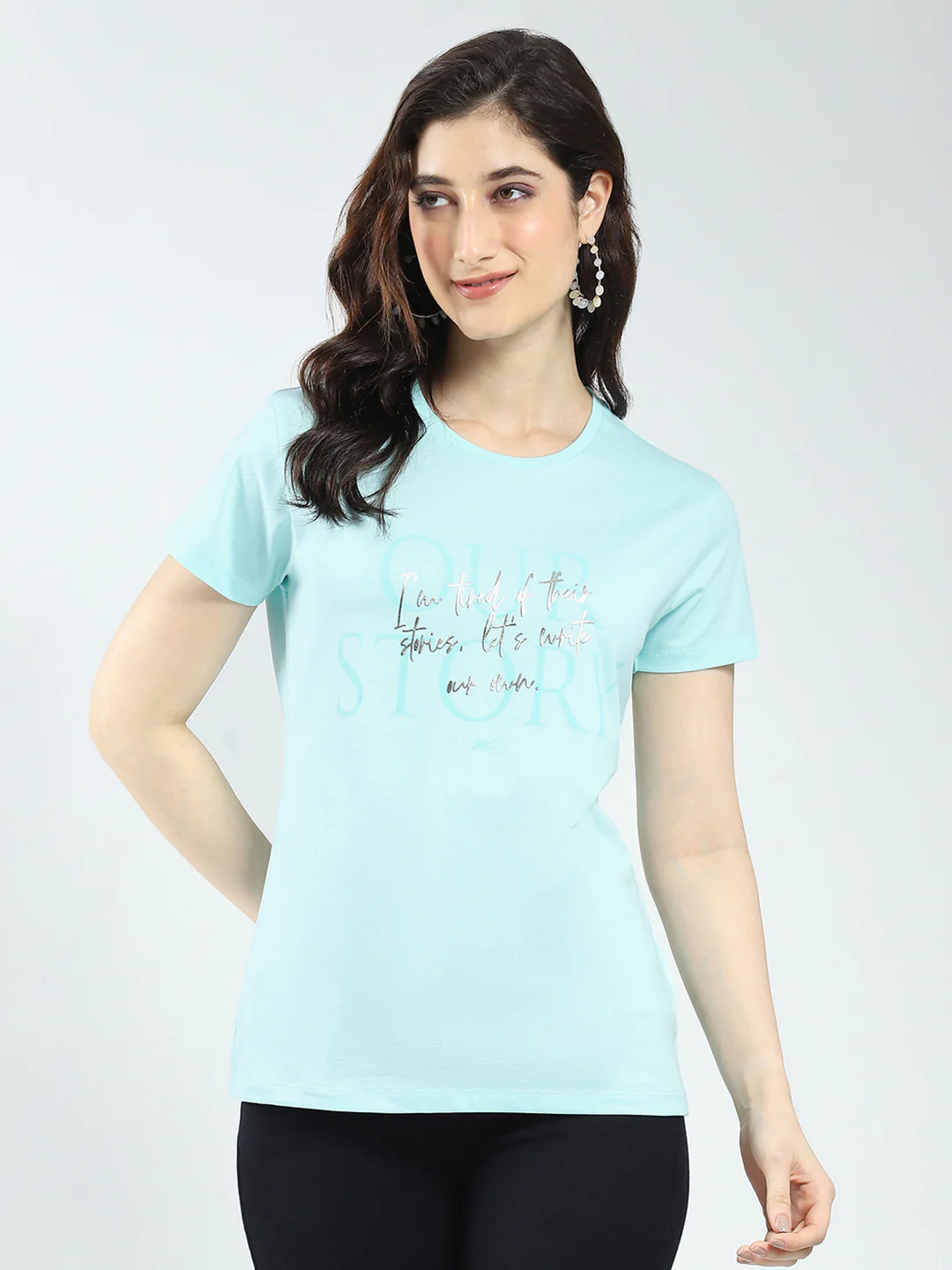 Women Blue & Purple Printed Round Neck Half Sleeve Top 2Pc Set - Image 4