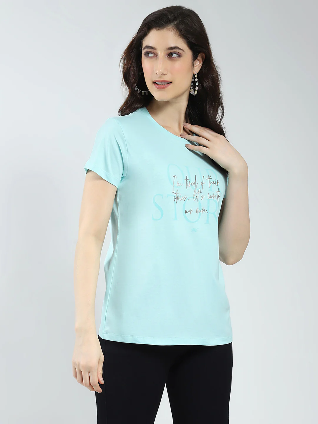 Women Blue & Purple Printed Round Neck Half Sleeve Top 2Pc Set - Image 6