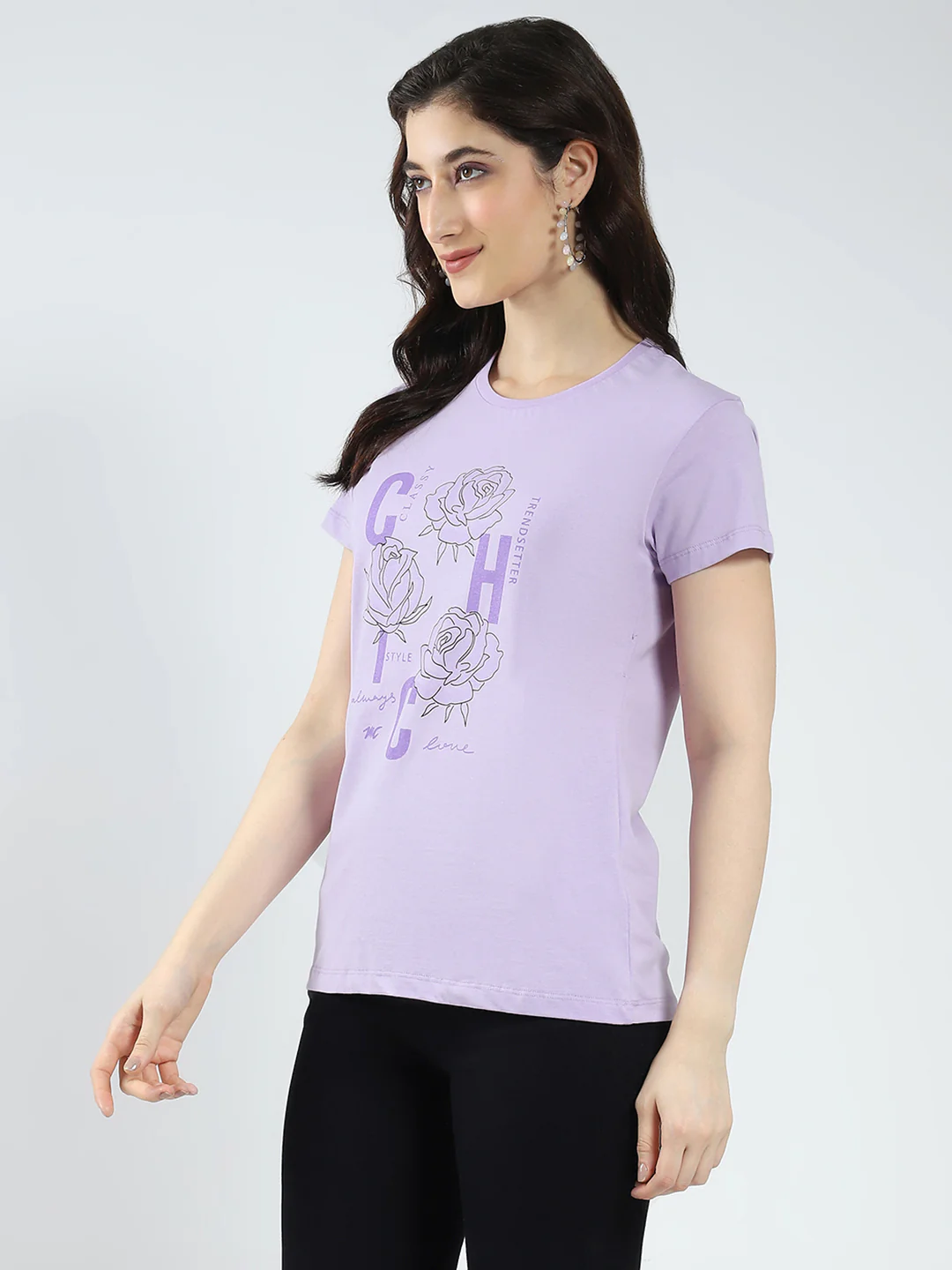 Women Blue & Purple Printed Round Neck Half Sleeve Top 2Pc Set - Image 8
