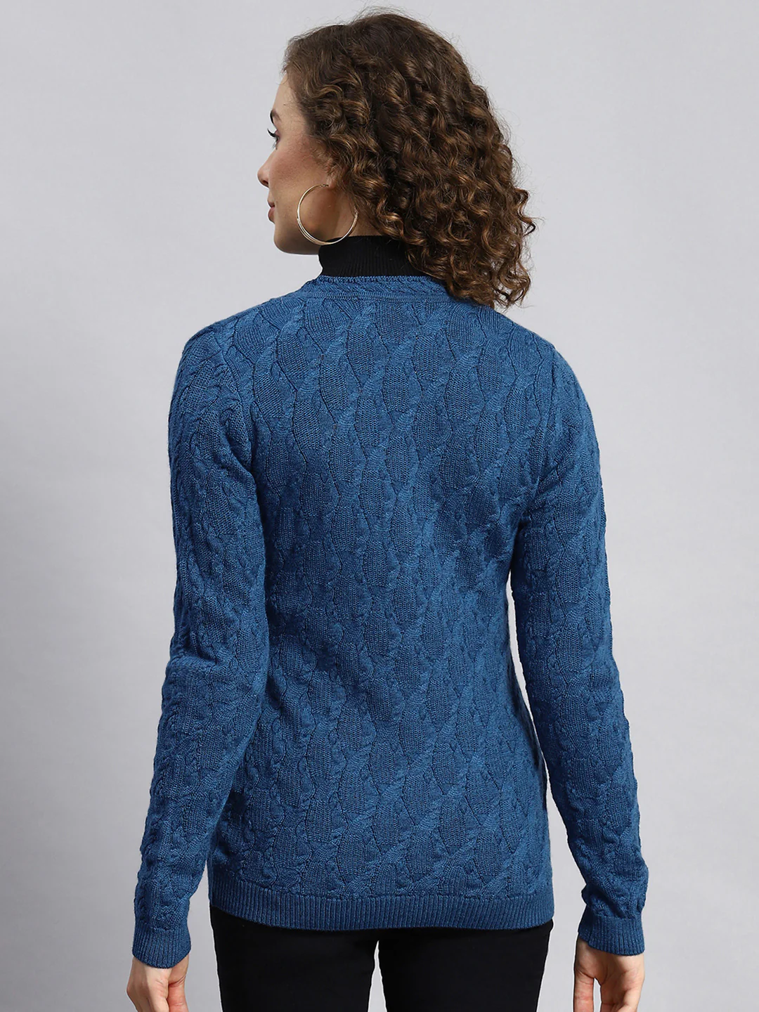 Women Blue Self Cardigan - Image 5