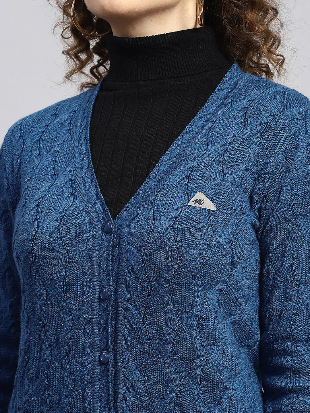 Women Blue Self Cardigan - Image 6
