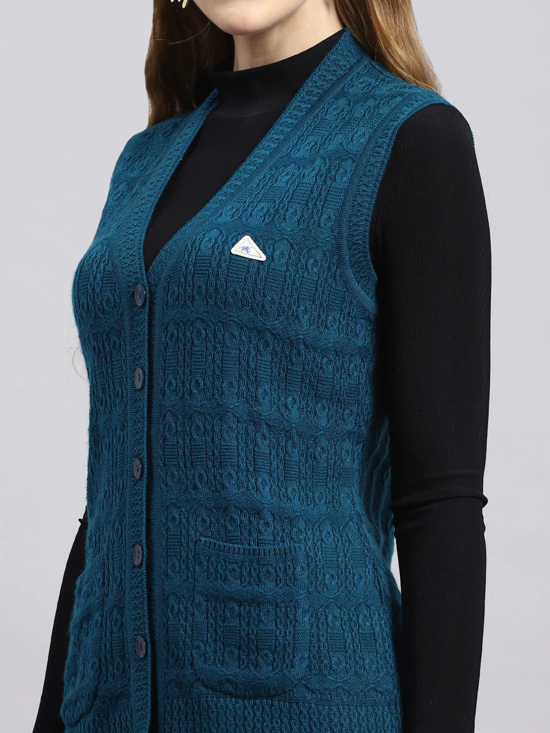 Women Blue Self Cardigan - Image 6