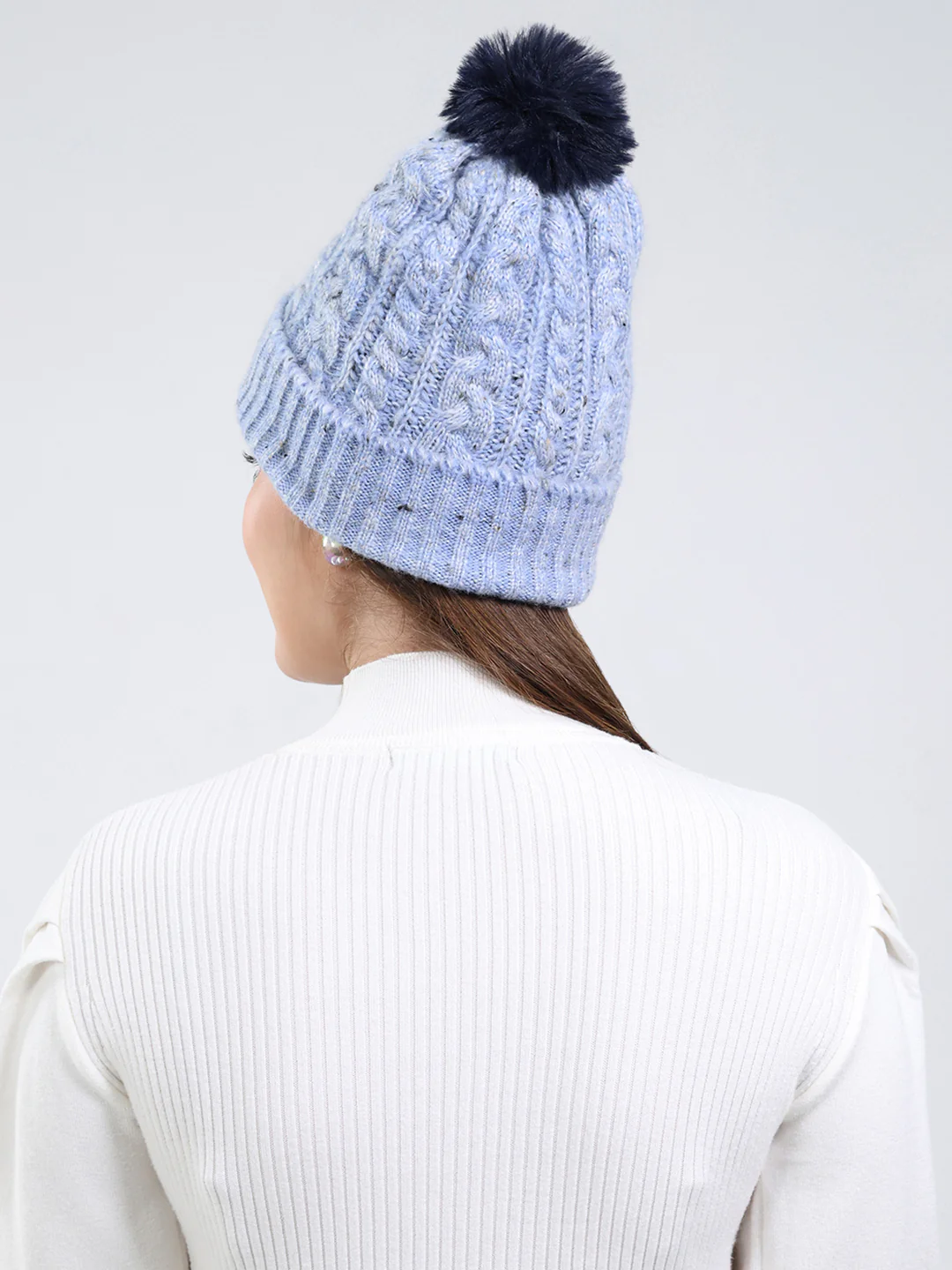Women Blue Self Design Blend Wool Cap - Image 5