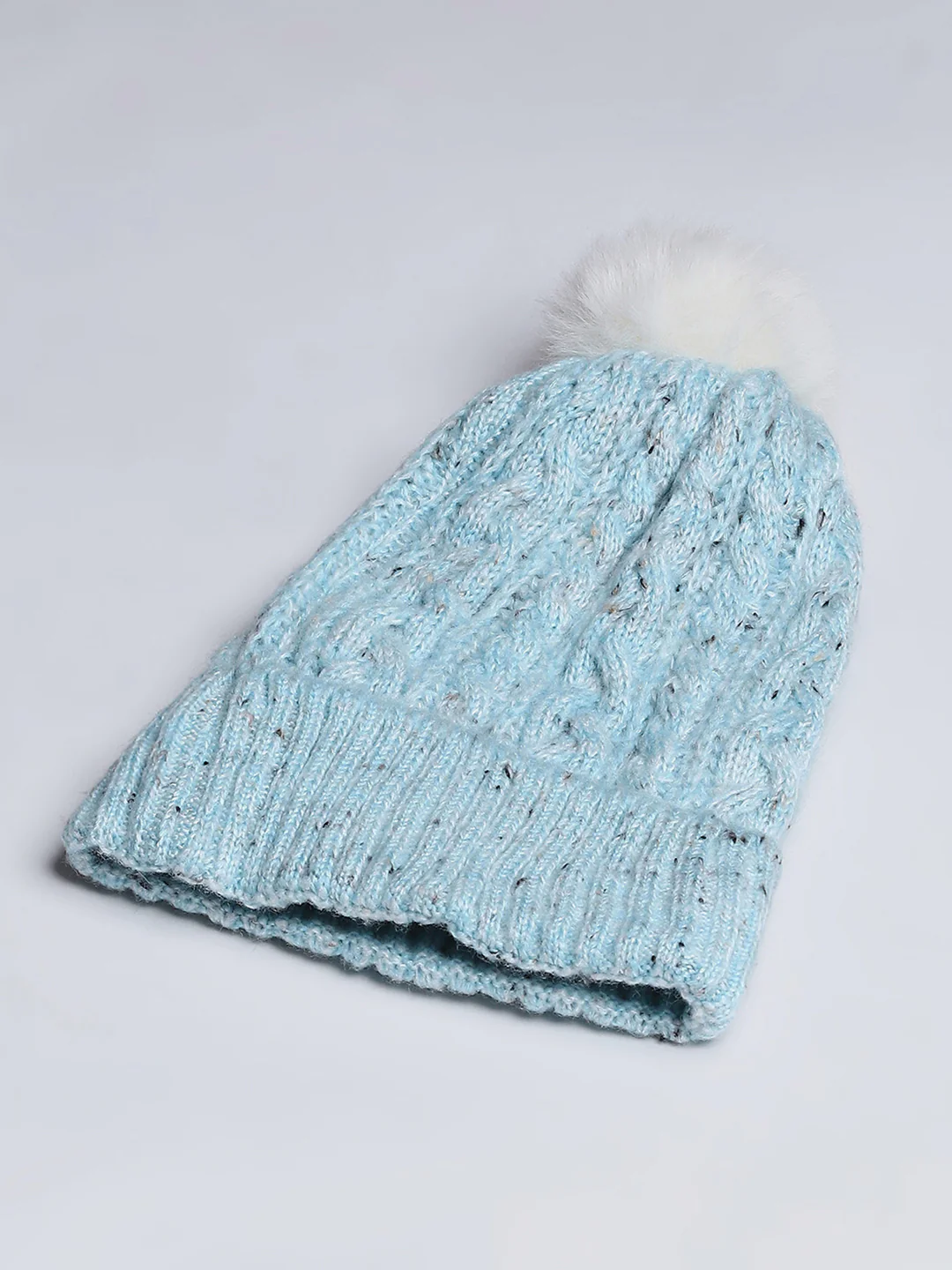 Women Blue Self Design Blend Wool Cap - Image 6