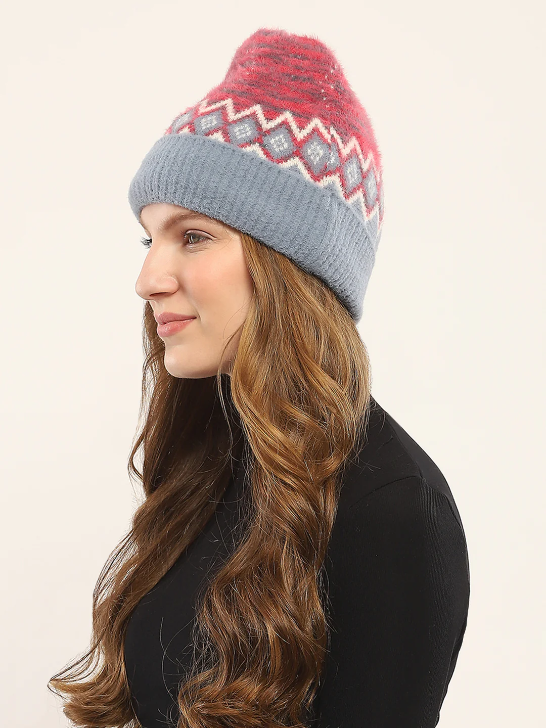 Women Blue Self Design Cap - Image 3