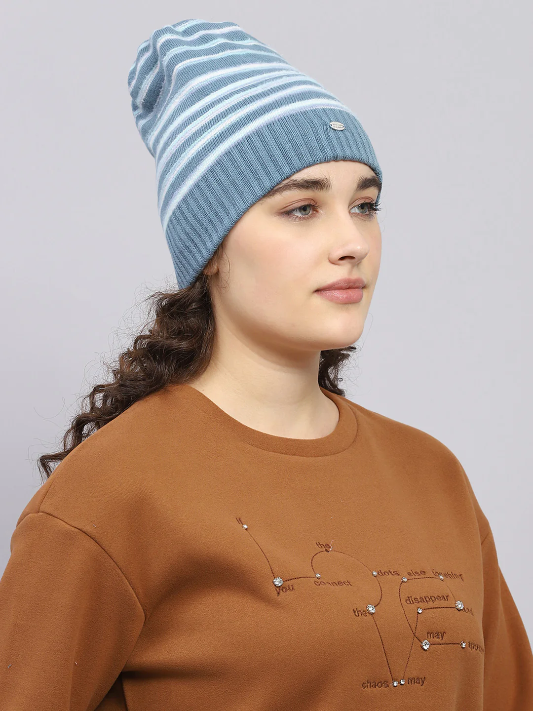 Women Blue Self Design Cap - Image 4