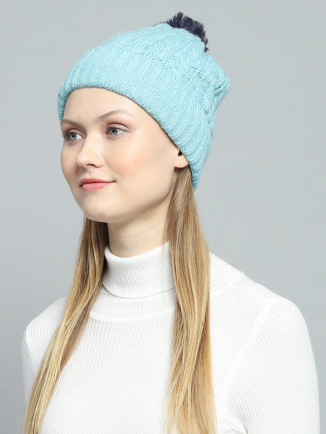 Women Blue Self Design Cap - Image 3