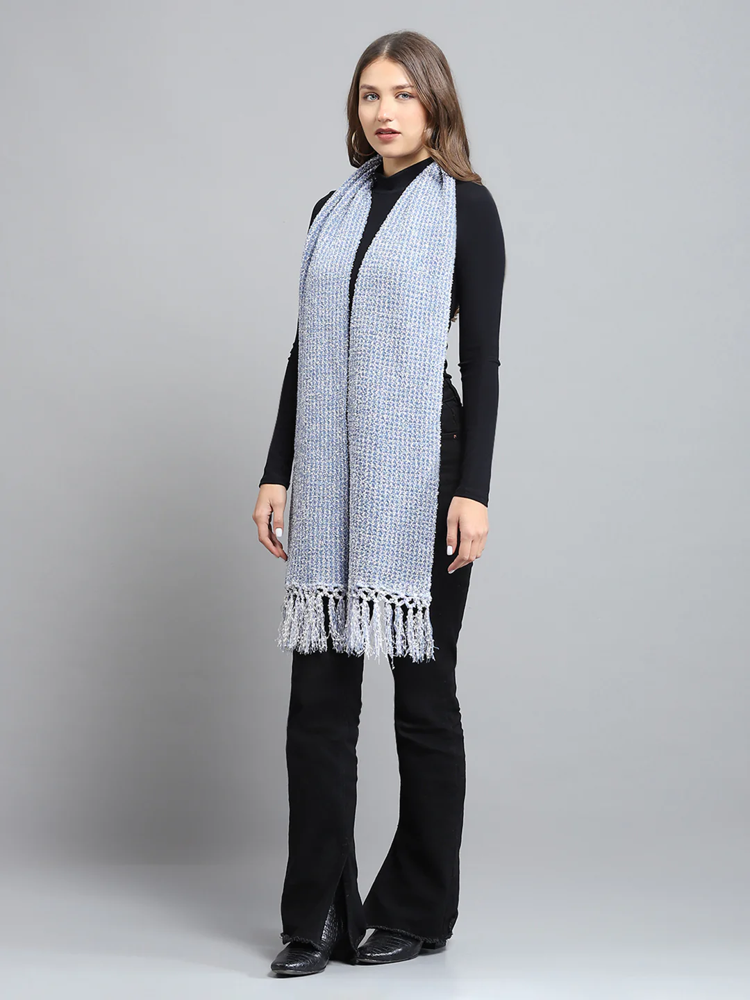 Women Blue Self Design Muffler - Image 3