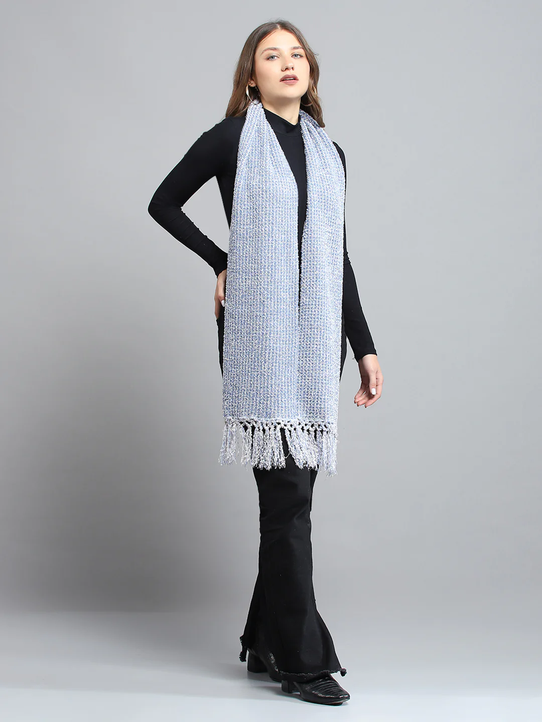 Women Blue Self Design Muffler - Image 4