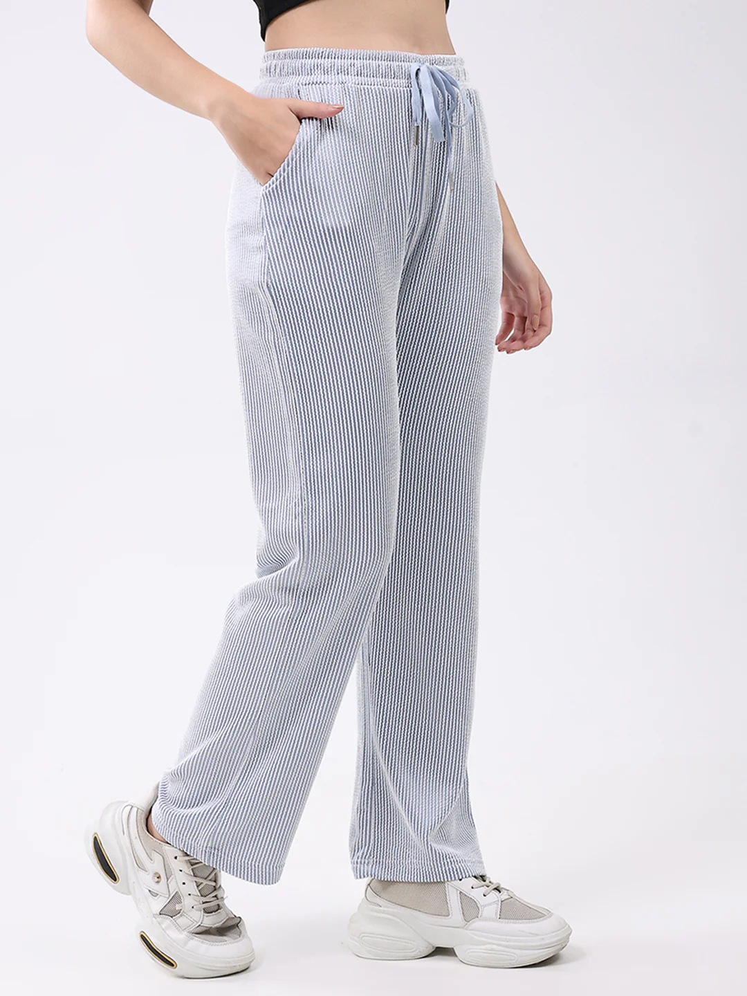 Women Blue Self Design Regular Fit Winte Lower - Image 4
