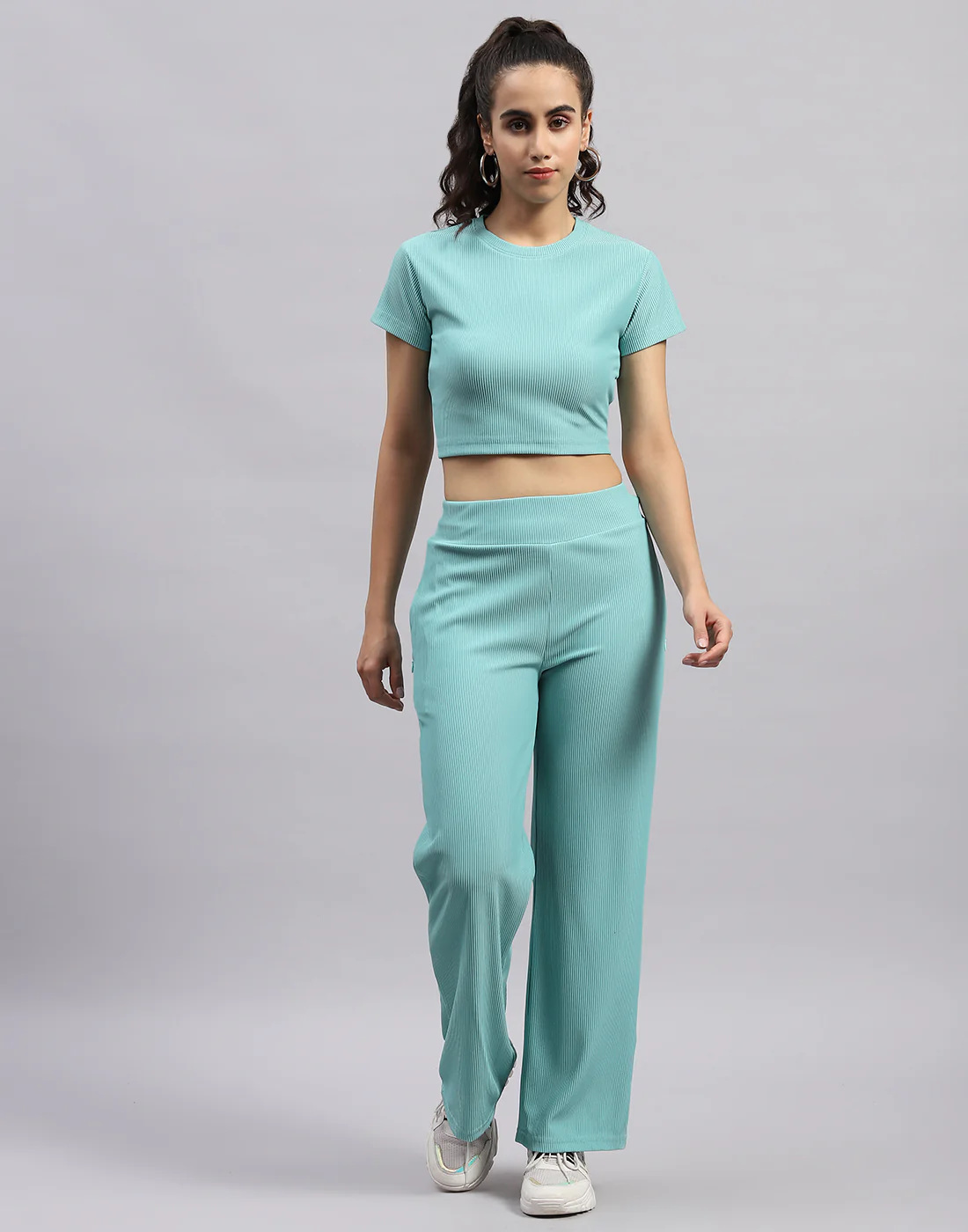 Rock.it Women Blue Self Design Round Neck Half Sleeve Cords Set - Image 4