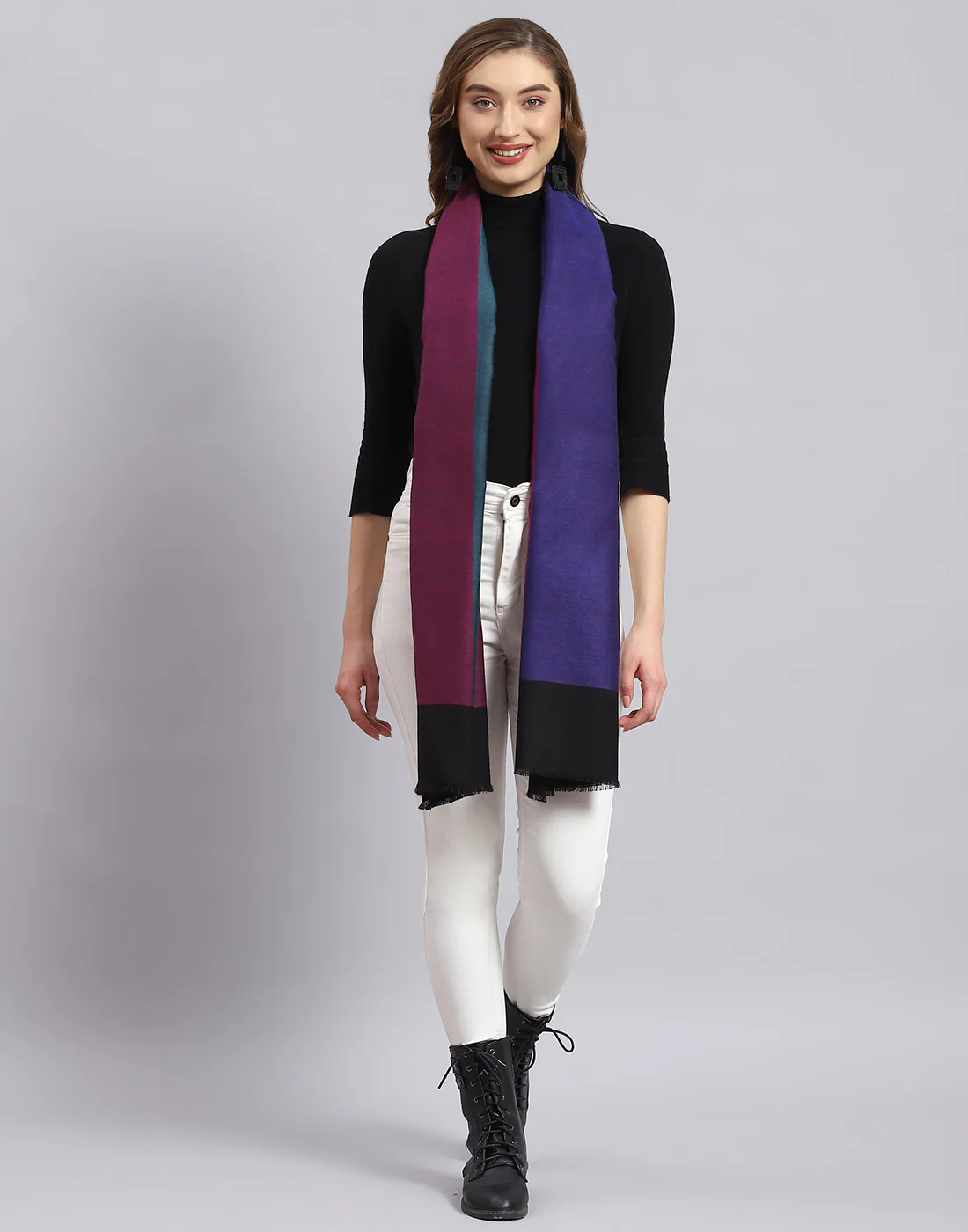 Women Blue Self Design Stole - Image 3