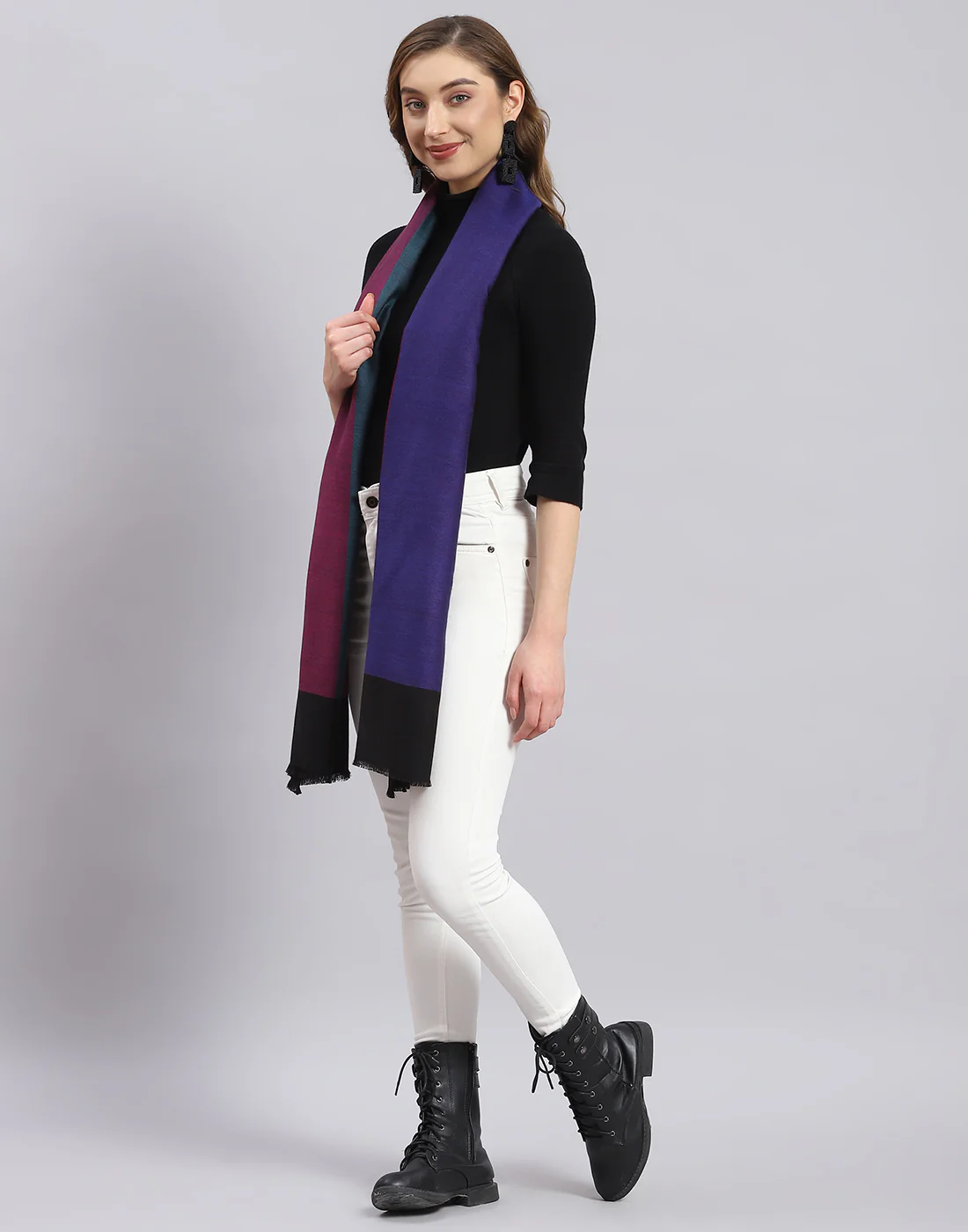 Women Blue Self Design Stole - Image 4