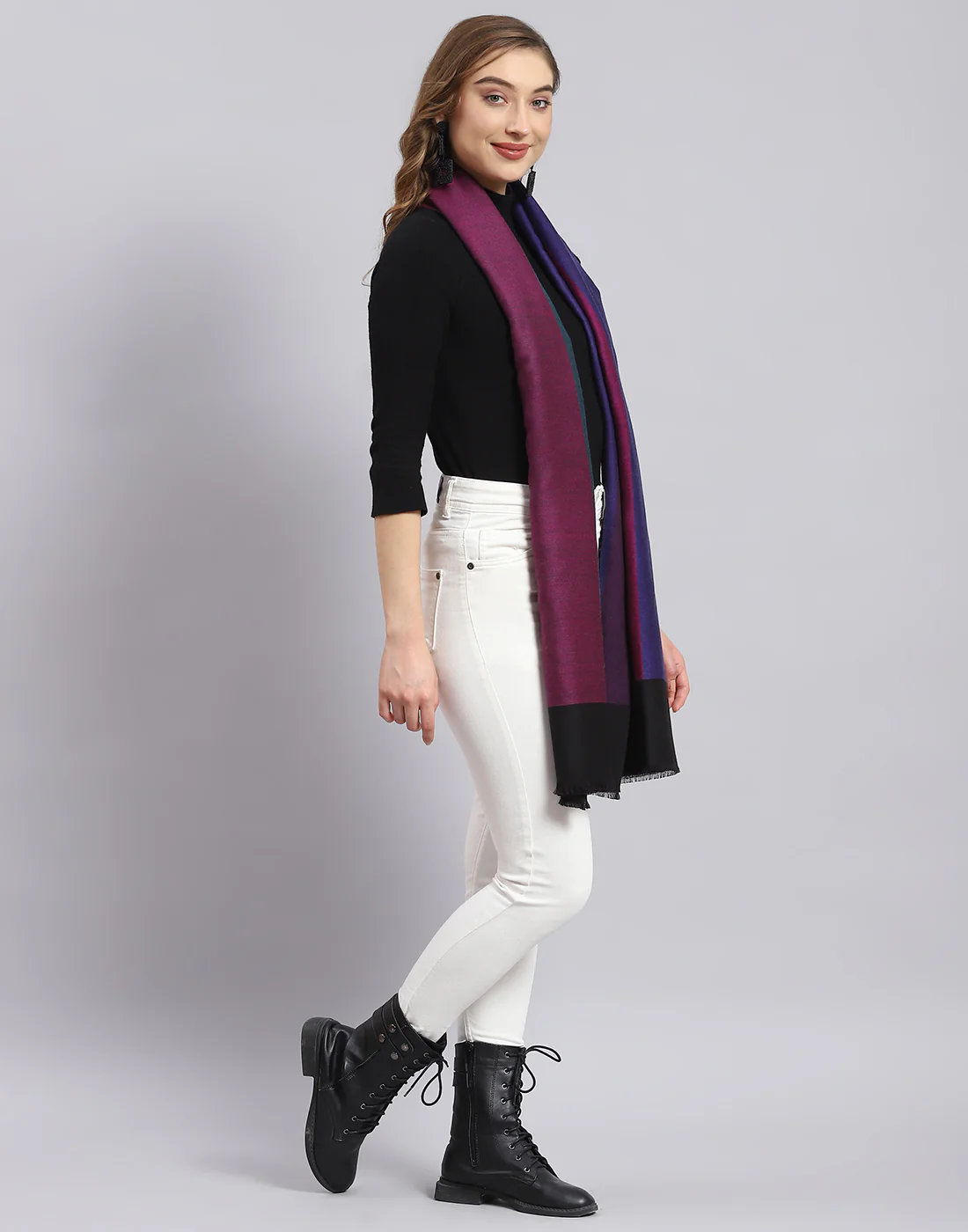 Women Blue Self Design Stole - Image 5