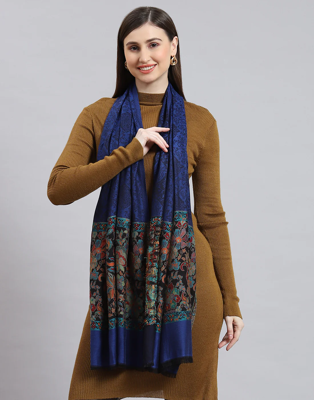 Women Blue Self Design Stole - Image 2