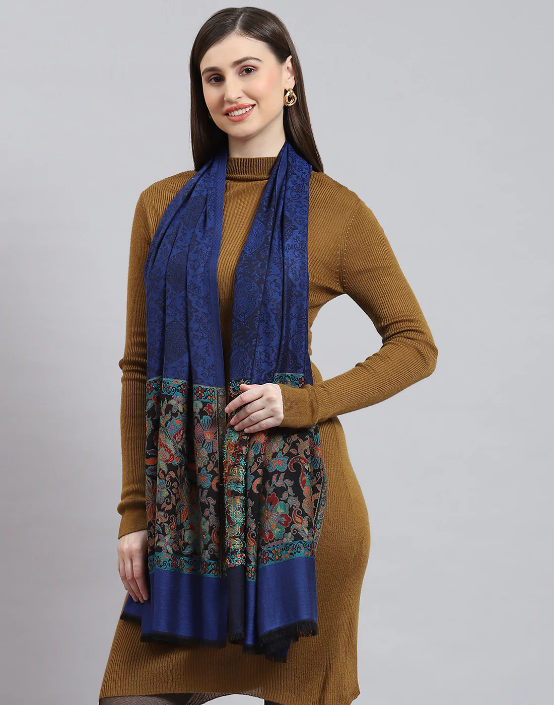 Women Blue Self Design Stole - Image 3