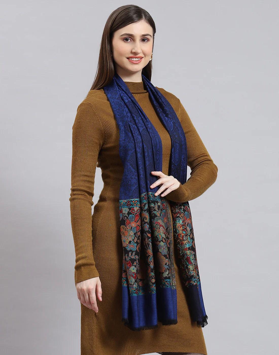 Women Blue Self Design Stole - Image 4