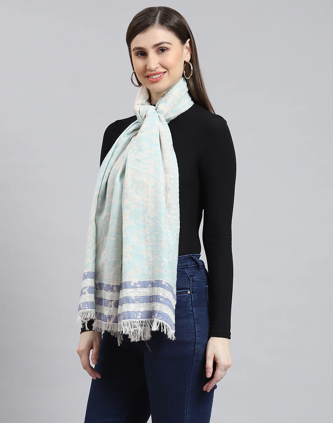 Women Blue Self Design Stole - Image 4