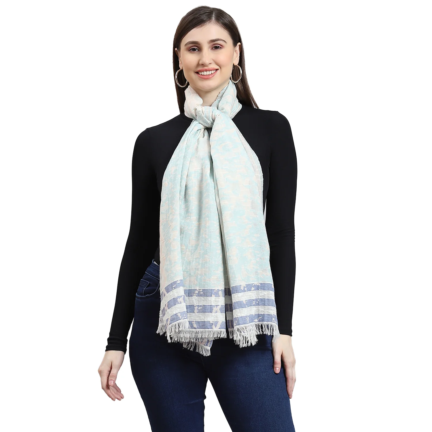 Women Blue Self Design Stole - Image 6