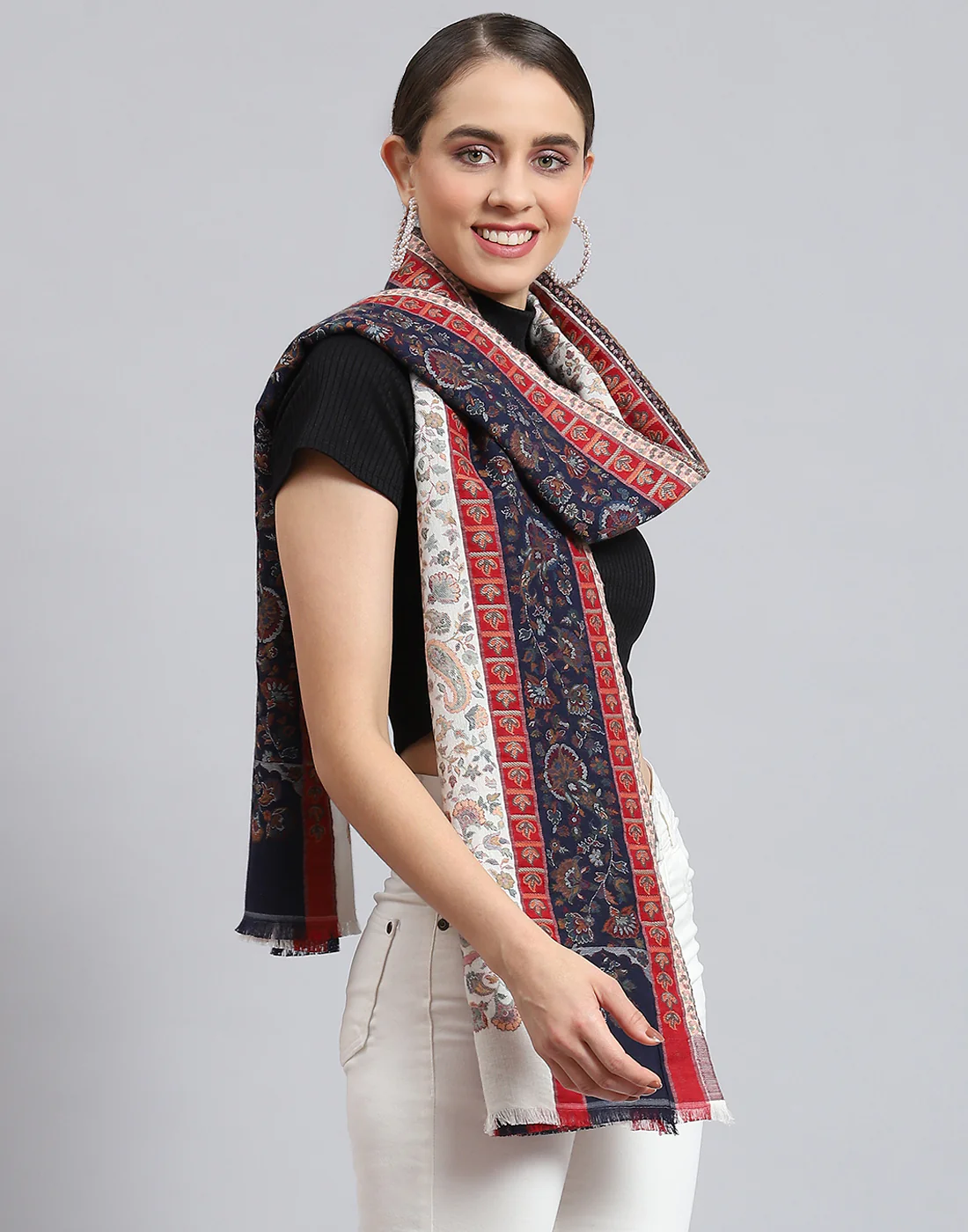Women Blue Self Design Stole - Image 5