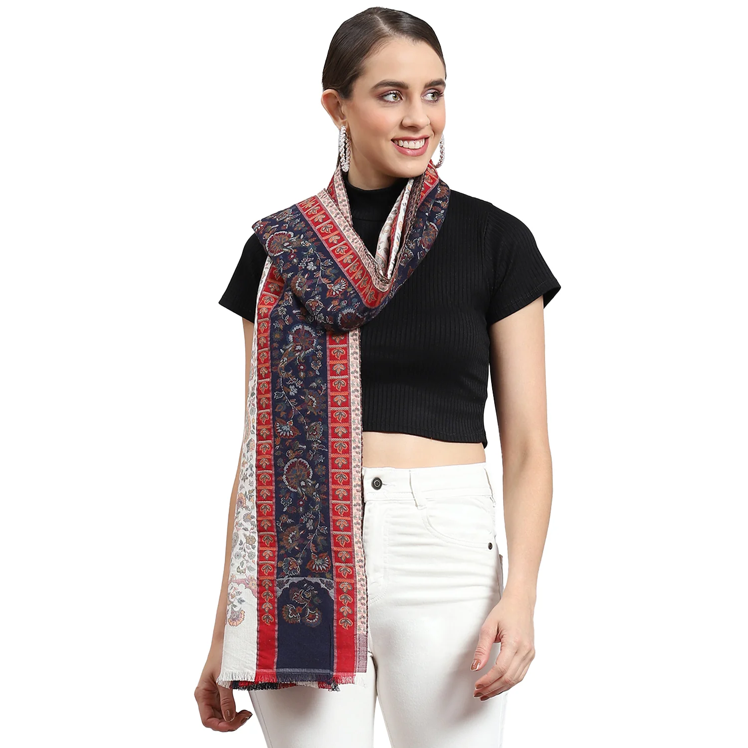 Women Blue Self Design Stole - Image 6