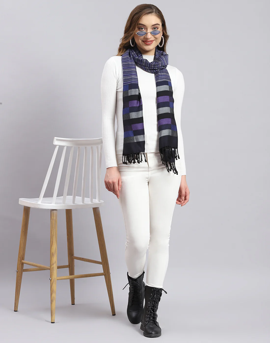 Women Blue Self Design Stole - Image 2