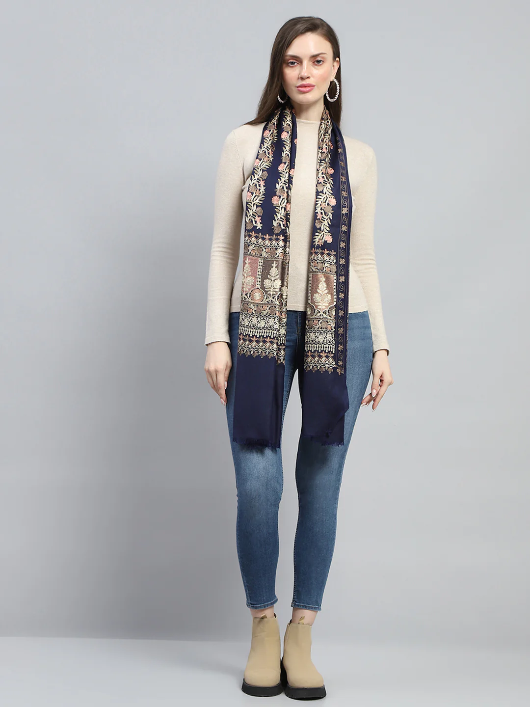Women Blue Self Design Stole - Image 5