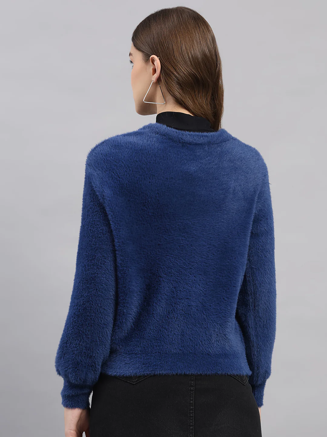 Women Blue Self Design V Neck Full Sleeve Cardigan - Image 5