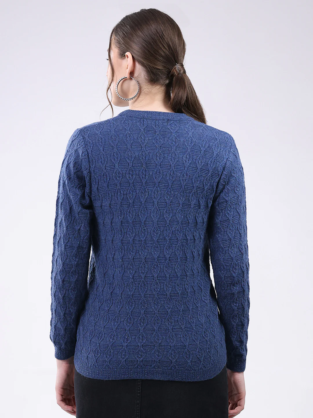 Women Blue Self Design V Neck Full Sleeve Cardigan - Image 5