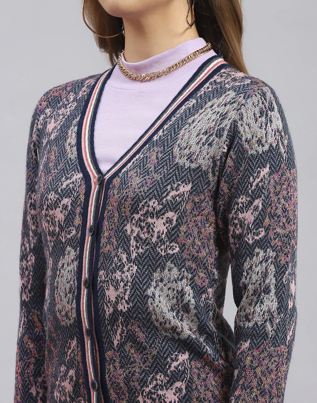 Women Blue Self Design V Neck Full Sleeve Sweater - Image 7