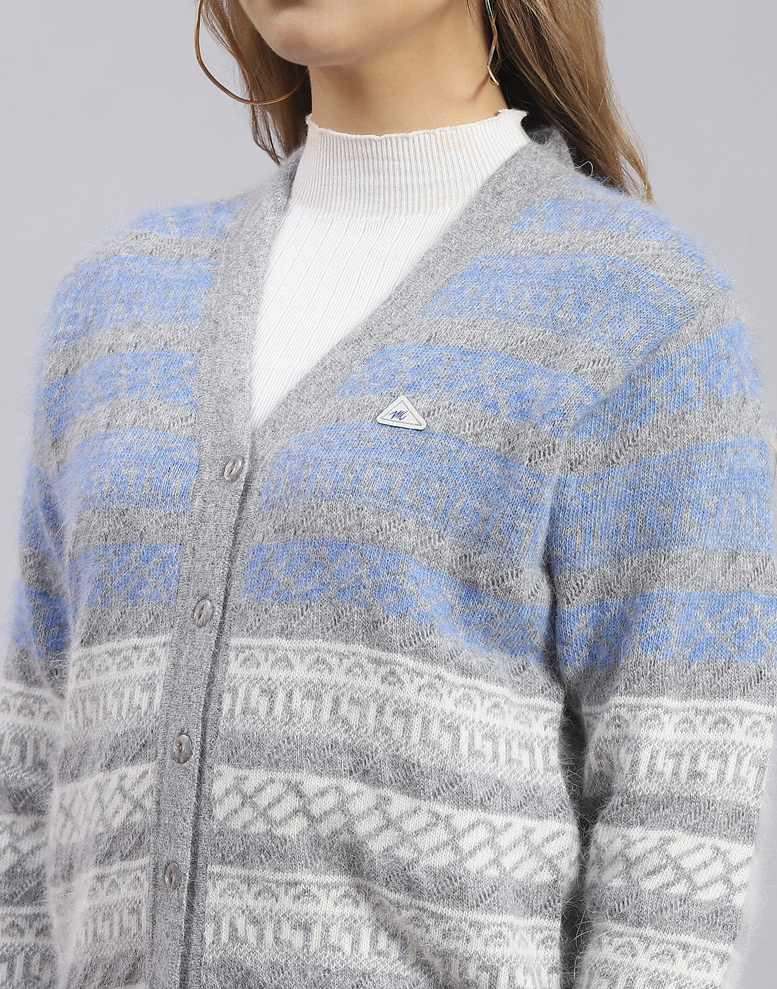 Women Blue Self Design V Neck Full Sleeve Sweater - Image 6