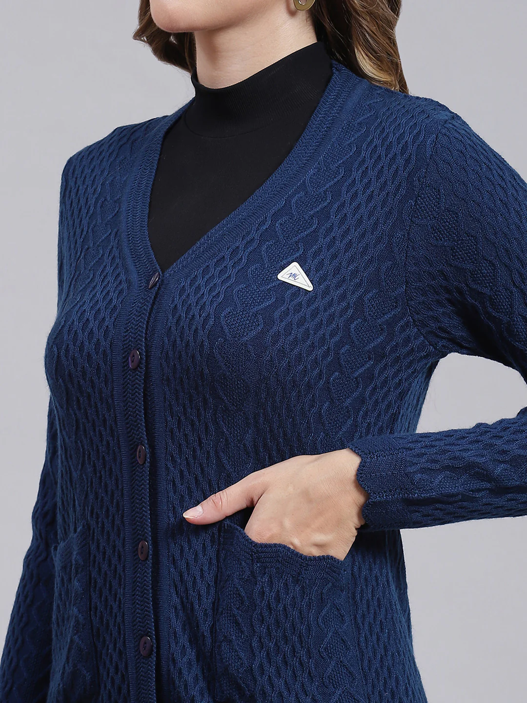 Women Blue Self Design Wool blend Cardigan - Image 6