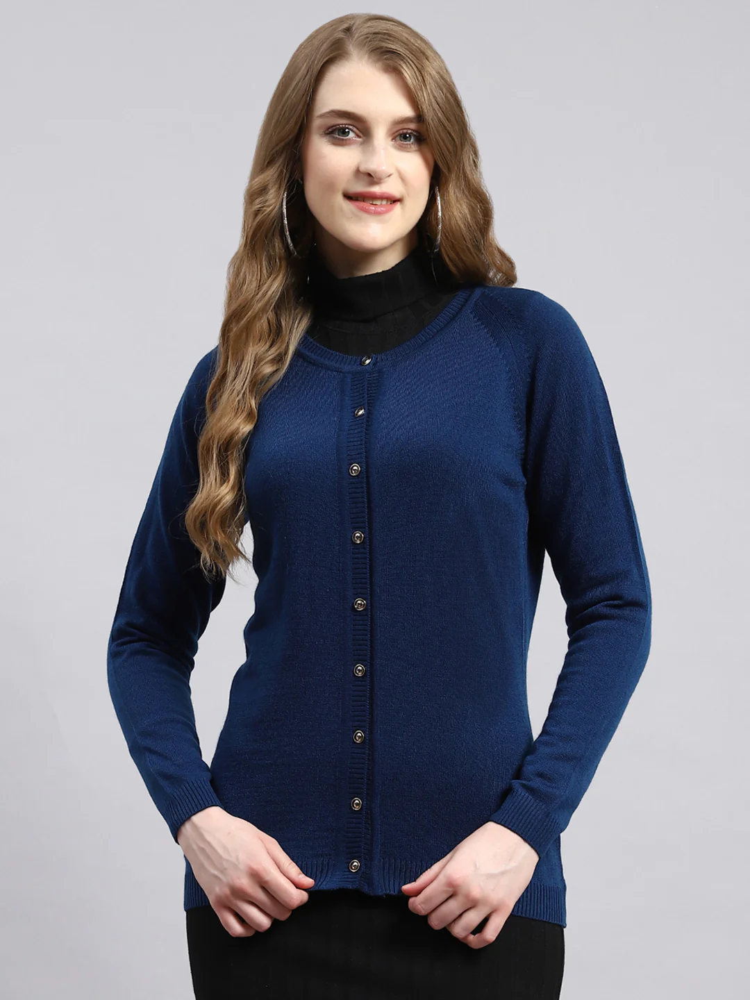 Women Blue Solid Cardigan - Image 2